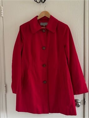 Anne Klein Women’s Large Red Coat Jacket Button Front Cotton Blend Lined
